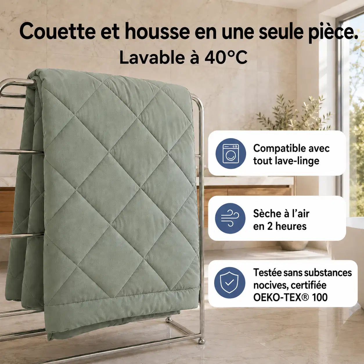 NinetySleep™ Couette — La couette 2-en-1 toutes saisons qui élimine le besoin d'une housse de couette